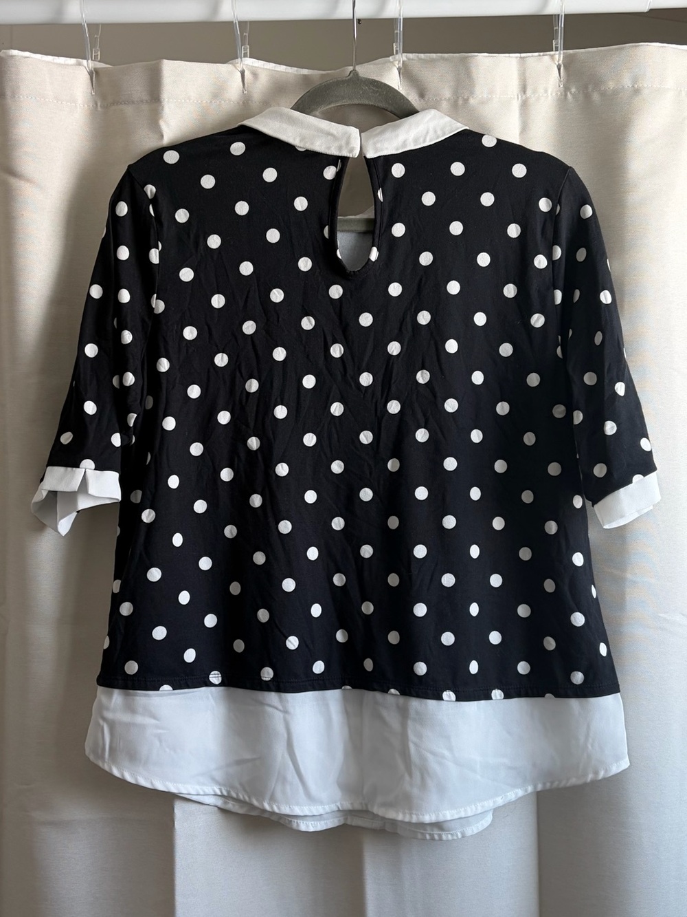 Faith and Joy Black and White Polka Dot Blouse with Contrast Collar - Picture 2 of 4